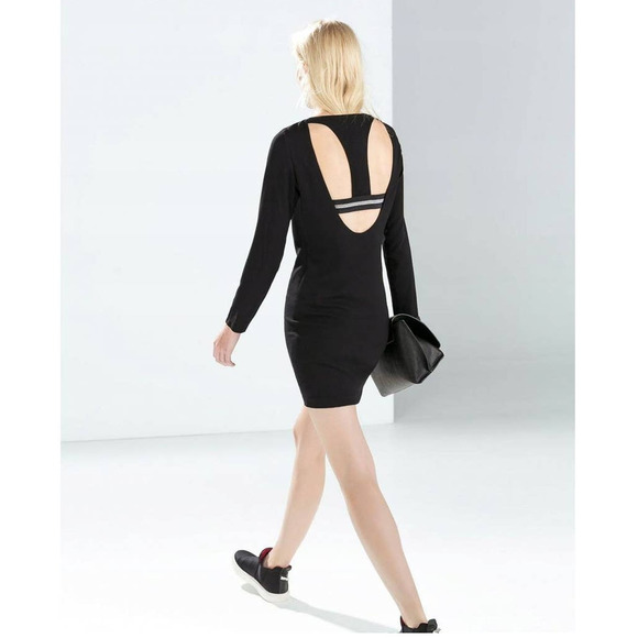 ZARA Black Mini Dress Open Back Sz Medium Lined - Picture 2 of 5